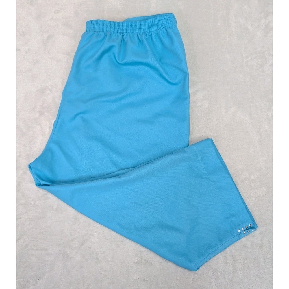 Alfred Dunner Capris Women's Size 16 Teal Rhinestones Elastic Back Classic